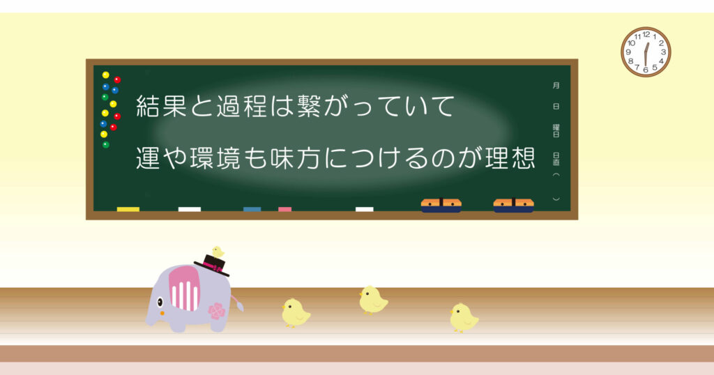 結果と過程は繋がっていて運や環境も味方につけるのが理想 黒板 画像