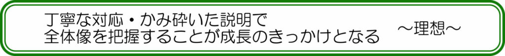 丁寧な対応・かみ砕いた説明で全体像を把握することが成長のきっかけとなる ~理想~